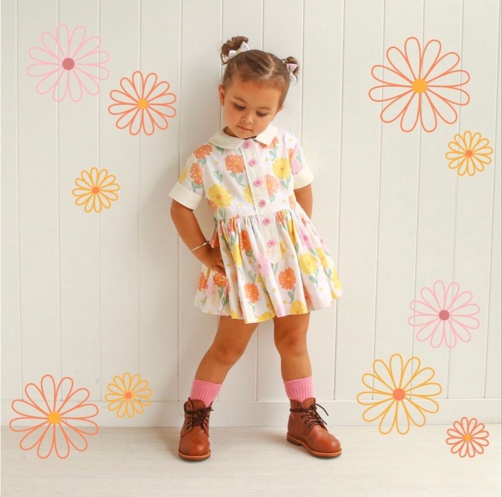 Lacey Lane hopscotch floral pastel summer sundress girls size 7 cream pink retro